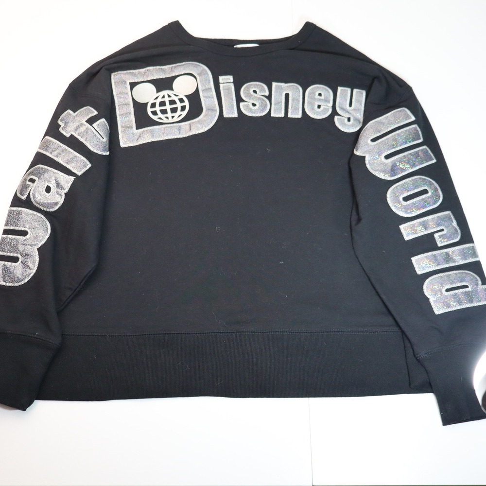 Disney Parks Sweatshirt Womens XL Black Walt Disney World Holographic Logo